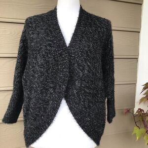 Chunky Knit Black Cropped Open Cardigan Sweater S